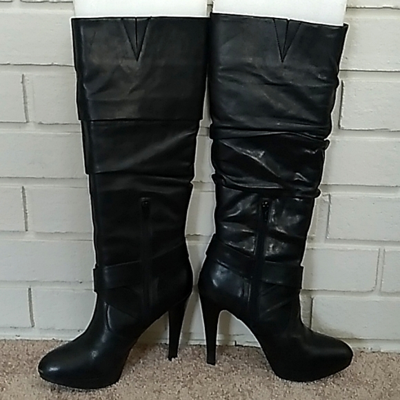 I.N.C. International Concepts Leather Knee Buckle Detail Heeled Boots. Size 9 - Picture 5 of 15